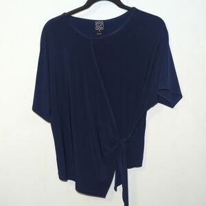 CLARA SUNWOO Navy Tie-Front Blouse Asymmetrical Women's Size M
